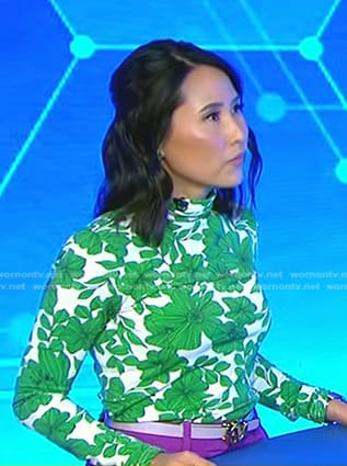 Vicky’s green floral top and purple flare pants on Today