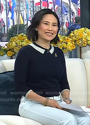 Vicky’s navy collar print sweater on Today