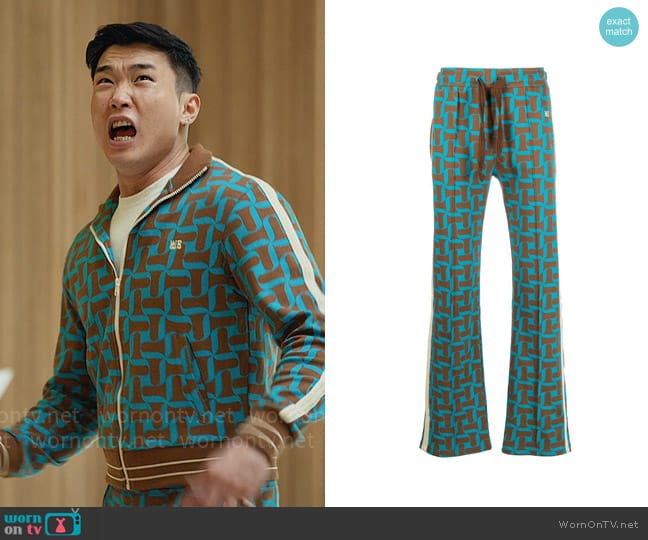 Wales Bonner Symphony track pants worn by Nicholas (Joel Kim Booster) on Loot
