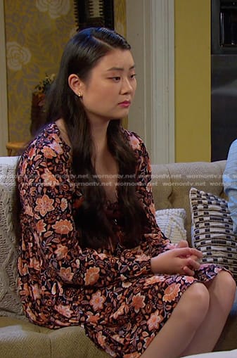 Wendy’s black floral long sleeve dress on Days of our Lives