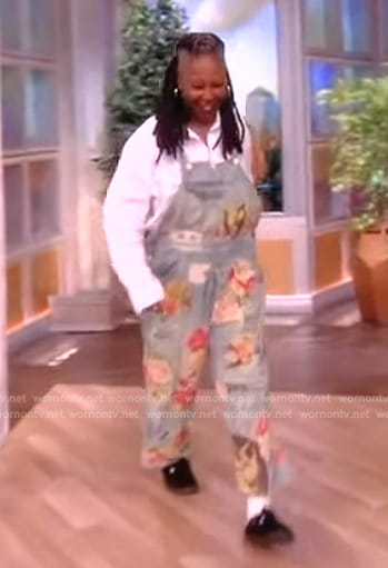 Whoopi’s floral print denim overalls on The View
