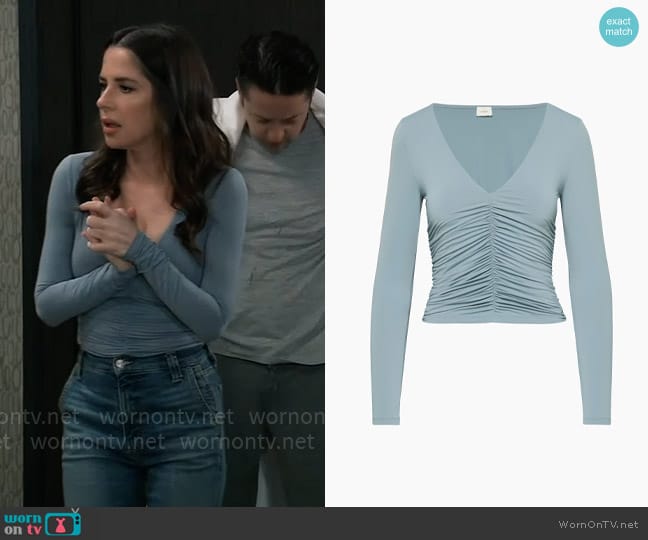 Wilfred Bistro Longsleeve in Slab Blue worn by Sam McCall (Kelly Monaco) on General Hospital