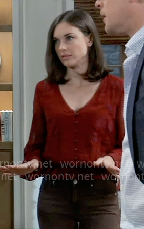 Willow’s burgundy embroidered blouse on General Hospital