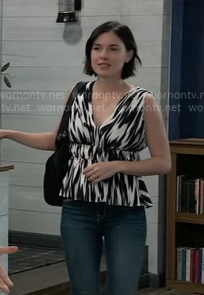 Willow’s black and white printed top on General Hospital