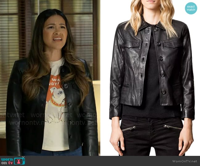 Zadig & Voltaire Liam Leather Button-Up Jacket worn by Nell Serrano (Gina Rodriguez) on Not Dead Yet