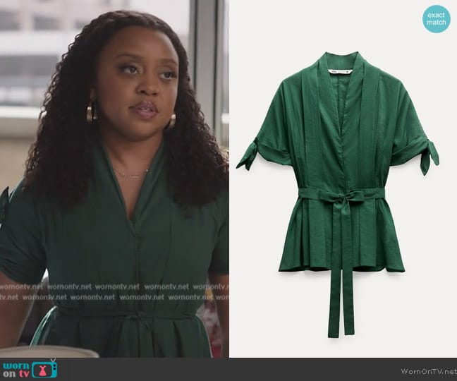 Zara Belted Pleated Shirt worn by Janine Teagues (Quinta Brunson) on Abbott Elementary
