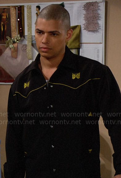 Zende’s butterfly embroidered shirt on The Bold and the Beautiful
