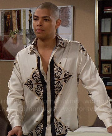 Zende’s baroque print shirt on The Bold and the Beautiful