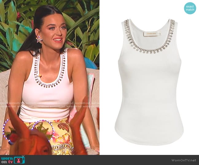 Zimmermann Matchmaker Embellished Tank in Ivory worn by Katy Perry on American Idol