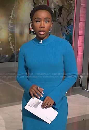 Zinhle’s blue mock neck sweater dress on NBC News Daily