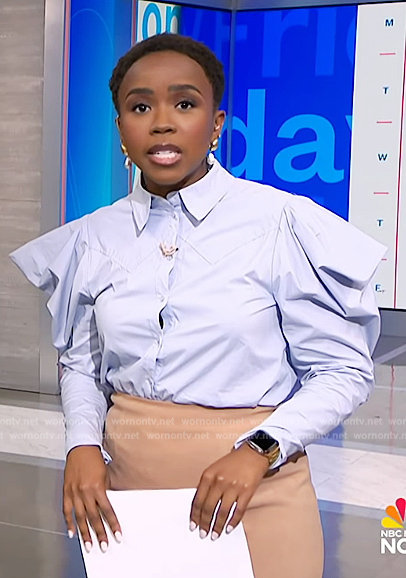 Zinhle’s blue puff sleeve top on NBC News Daily