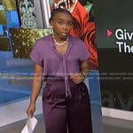 Zinhle’s purple satin pants on NBC News Daily