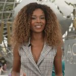 Zuri’s gray plaid mini blazer dress on Access Hollywood
