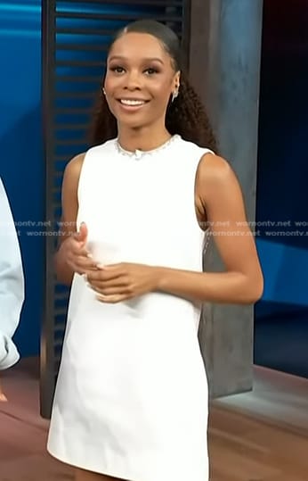 Zuri’s white embellished neck mini dress on Access Hollywood