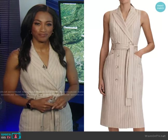Reiss Andie Pinstripe Sleeveless Coat Dress in Neutral worn by Brittany Bell on Good Morning America