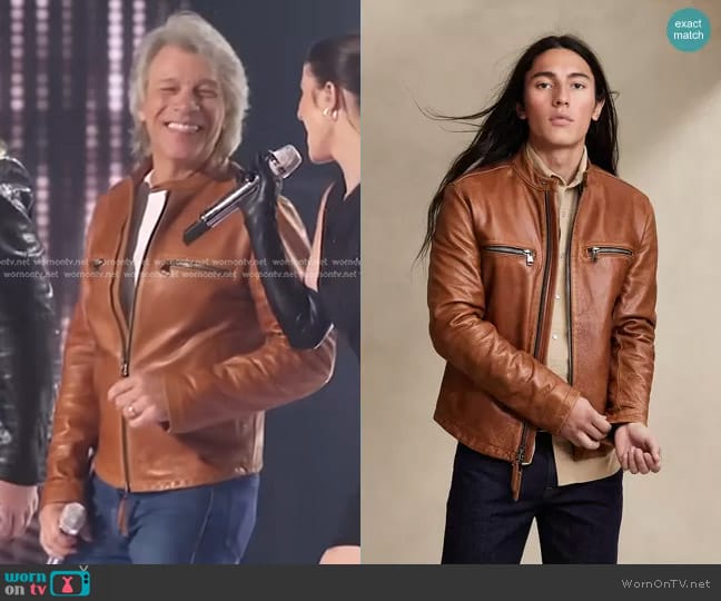 Banana Republic Leather Biker Jacket in Cognac Brown
