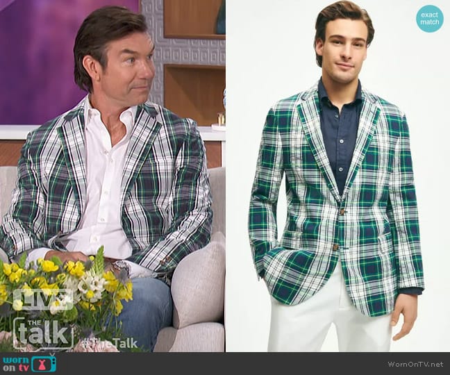 Brooks Brothers Regent Classic-Fit Cotton Seersucker Madras Plaid Sport Coat worn by Jerry O'Connell on The Talk
