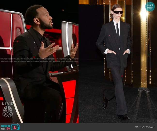 Celine Classic Jacket in Rhinestone Mohair Noir/Carbonne/Rubis worn by John Legend on The Voice