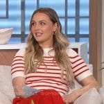 Camilla Luddington’s red striped top and plaid pants on The Talk
