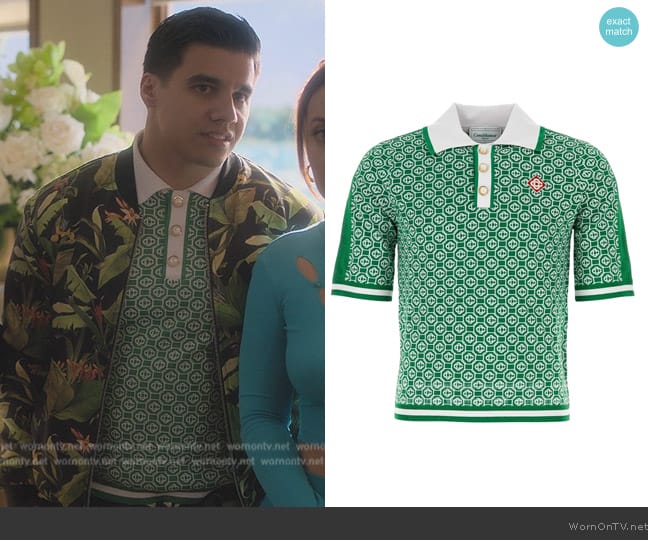 Casablanca Monogram Jacquard Short-Sleeved Polo Shirt worn by Vivek Shah (Jordan Buhat) on Grown-ish
