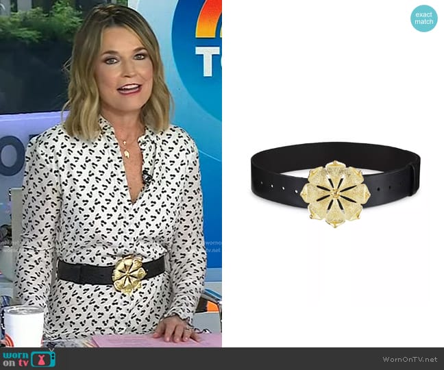 Cynthia Rowley Leather Floral Buckle Belt worn by Savannah Guthrie on Today