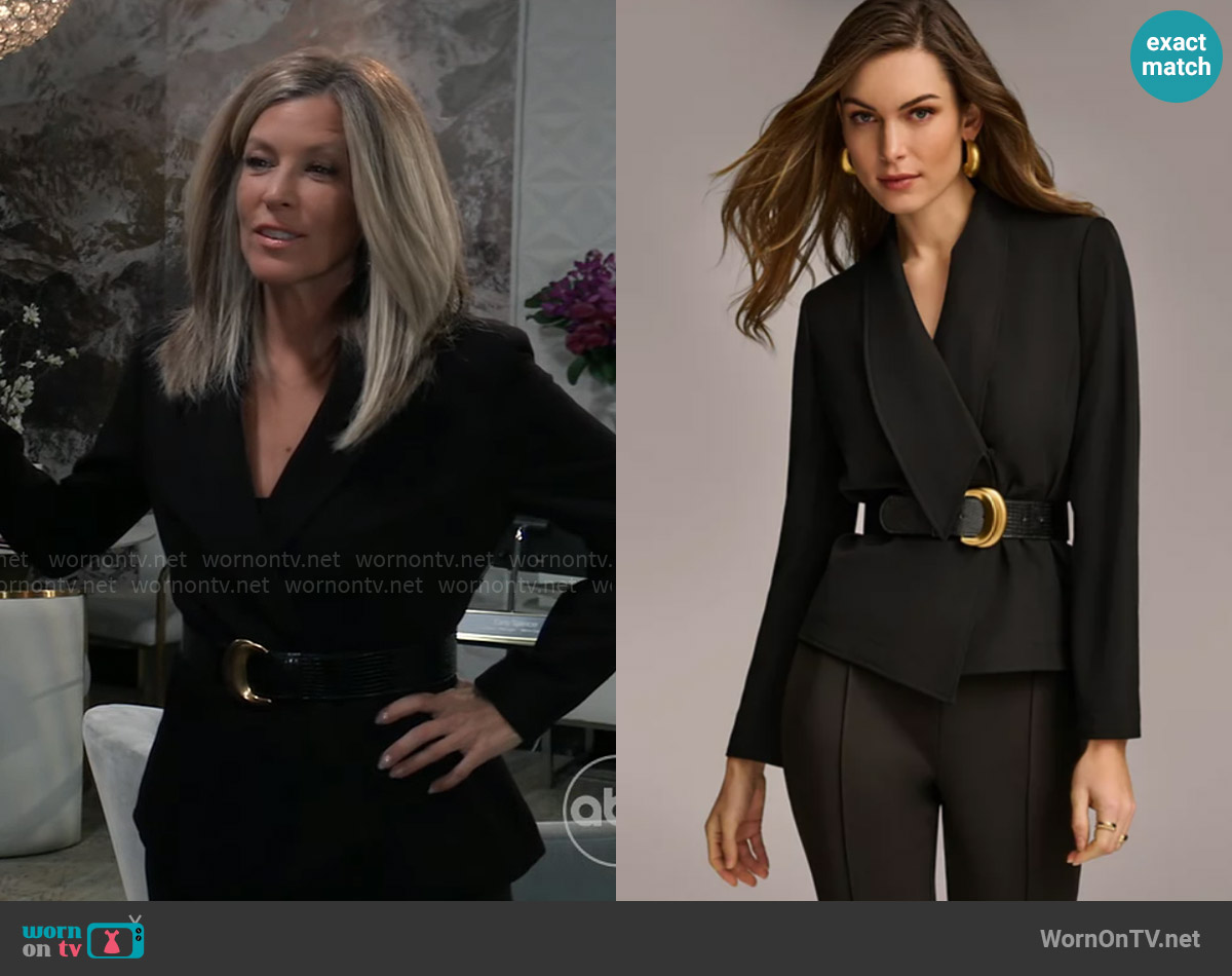 Donna Karan Shawl-Collar Belted Blazer worn by Carly Spencer (Laura Wright) on General Hospital