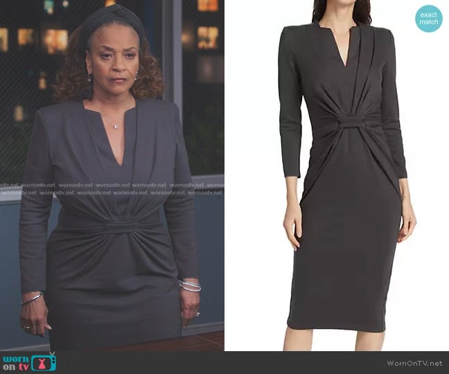 Giorgio Armani Tab Front Jersey Dress in Dark Grey worn by Catherine Avery (Debbie Allen) on Greys Anatomy