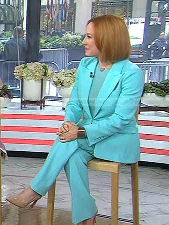 Jes Psaki’s mint blue peak lapel blazer and pants on Today