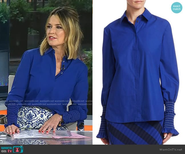 Altuzarra Jorda Ruched Sleeve Blouse worn by Savannah Guthrie on Today