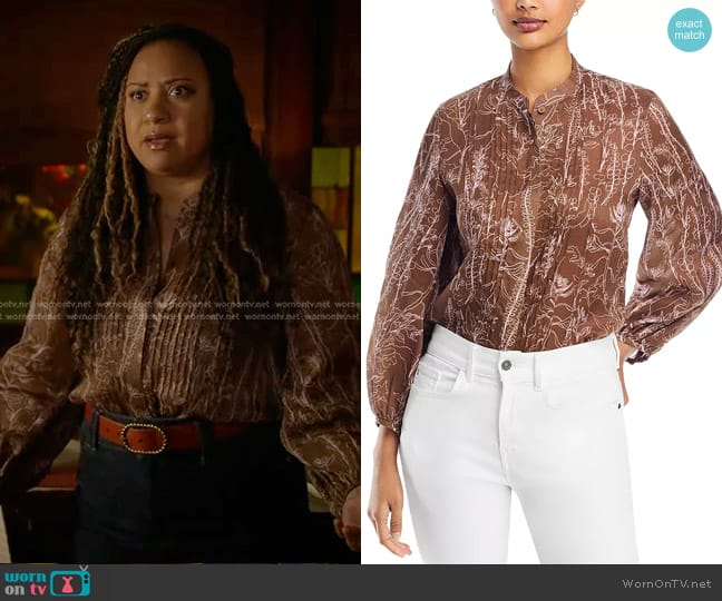 Lafayette 148 NY Pintuck Band Collar Top in Deep Acorn worn by Karen Wilson (Tracie Thoms) on 9-1-1