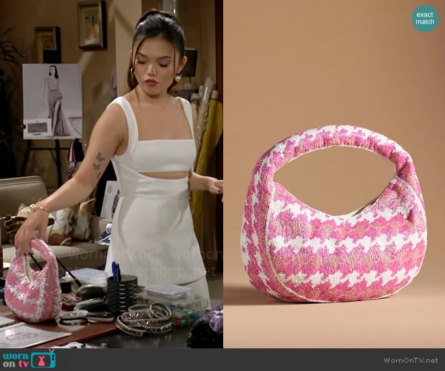Maeve The Tate Beaded Handbag: Graphic Edition worn by Luna (Lisa Yamada) on The Bold and the Beautiful