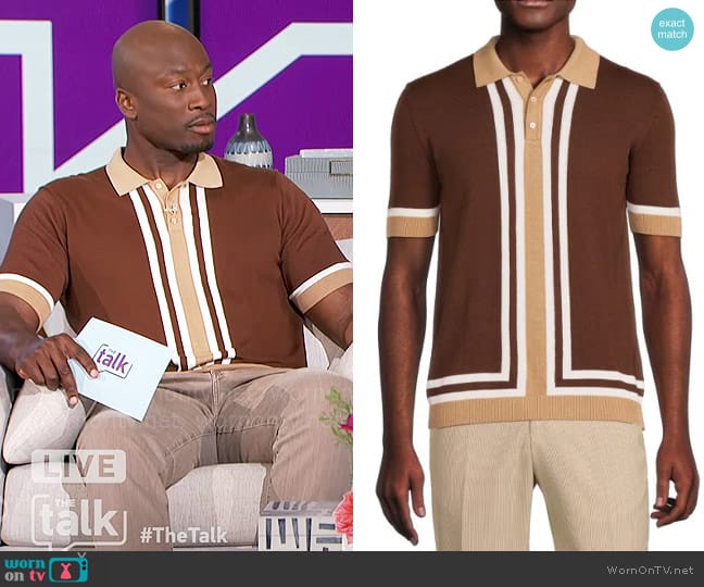 Max n Chester Racing Striped Polo worn by Akbar Gbajabiamila on The Talk