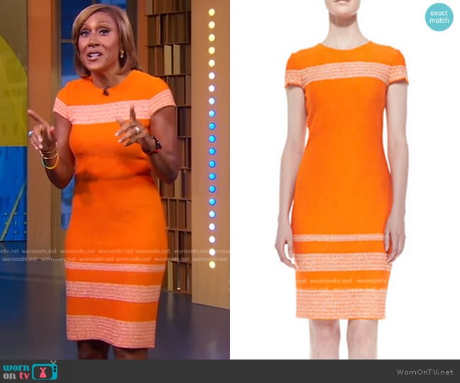 St john Micro Tweed Engineered Stripe Sheath Dress worn by Robin Roberts on Good Morning America