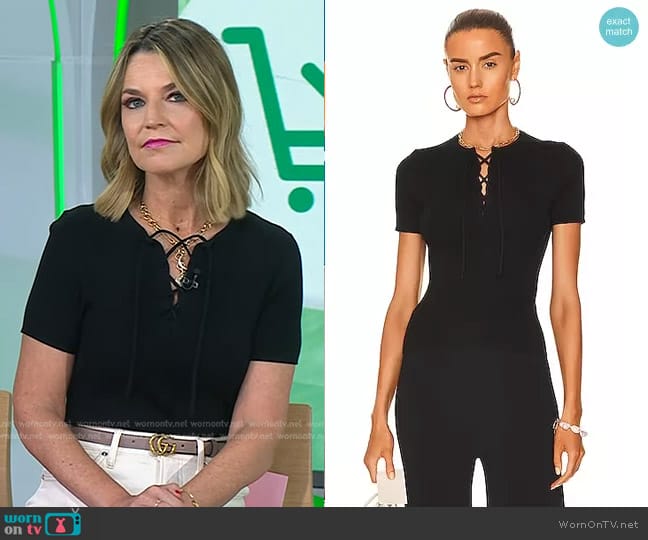 Nili Lotan Wells Lace Up Top worn by Savannah Guthrie on Today