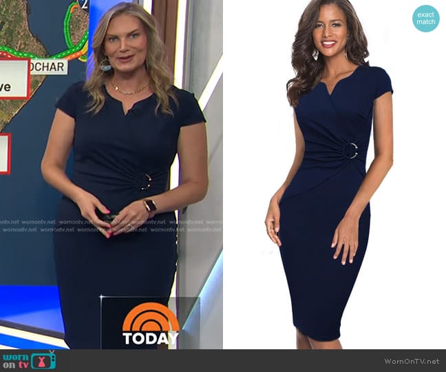 VFSHOW Notch V Neck Short Sleeve Sheath Dress worn by Emily West on Today