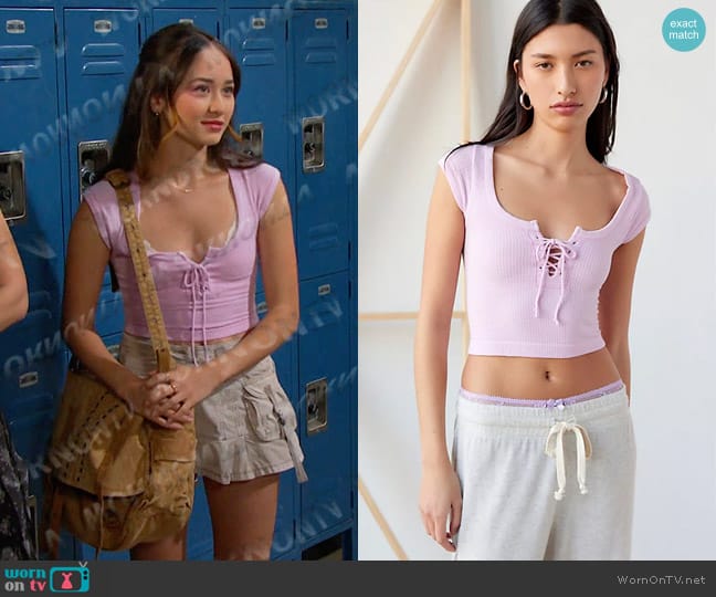 Out From Under Knockout Seamless Lace-up Top in Lilac worn by Sophia Choi (Madelyn Kientz) on Days of our Lives