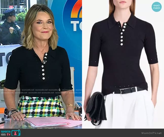 Proenza Schouler White Label Spencer Silk Cotton Polo Top worn by Savannah Guthrie on Today
