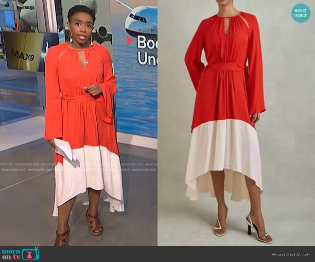 Reiss Luella Colorblock Long Sleeve Dress in Red/ Cream worn by Zinhle Essamuah on NBC News Daily