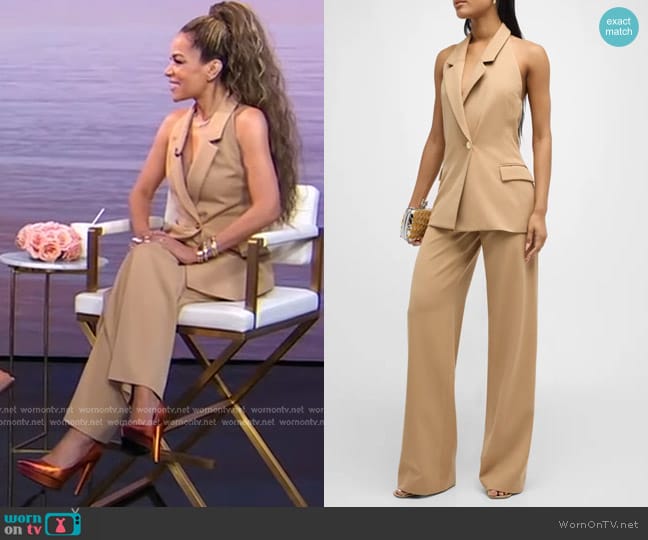 Sergio Hudson Halter Longline Vest in Camel worn by Sunny Hostin on Good Morning America