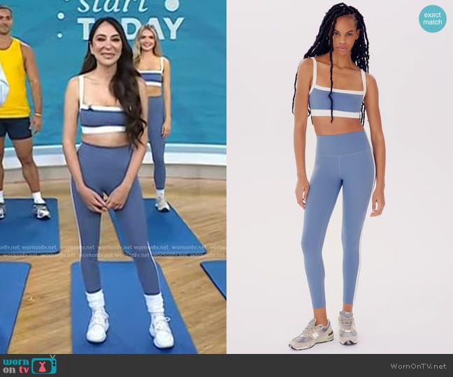 Splits59 Monah Rigor Sports Bra in Steel Blue/White worn by Aryan Rashed on Today
