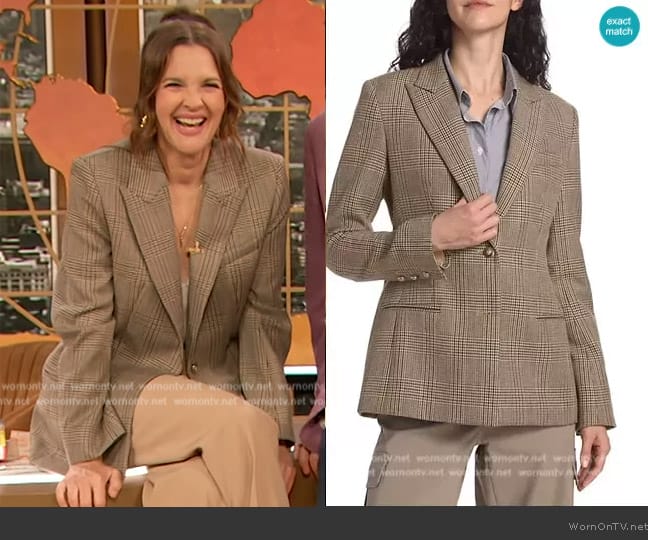 TWP Husband Plaid Wool Blazer worn by Drew Barrymore on The Drew Barrymore Show