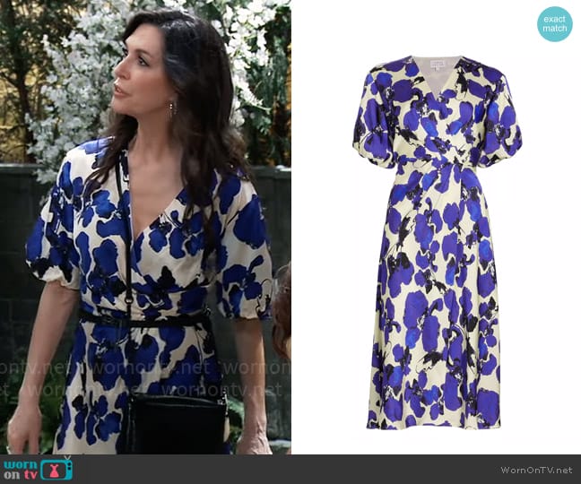 Tanya Taylor Meadow Floral Midi-Dress worn by Anna Devane (Finola Hughes) on General Hospital