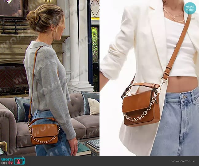 Topshop Catlin Mini Crossbody Bag in brown worn by Sloan Peterson (Jessica Serfaty) on Days of our Lives