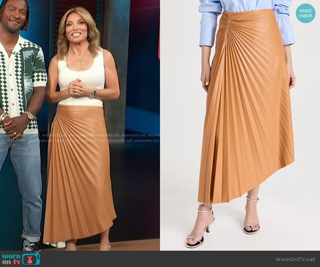 A.L.C. Tracy Skirt in Biscuit worn by Kit Hoover on Access Hollywood