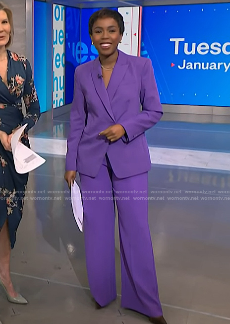 Zinhle’s purple blazer and pants on NBC News Daily