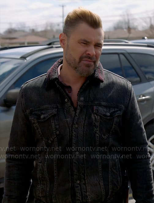 Adam’s black denim and sherpa jacket on Chicago PD