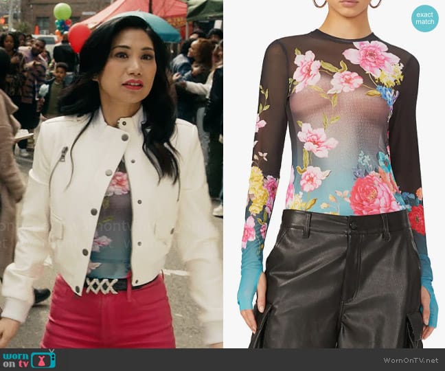 AFRM Kaylee Top in Aqua Rose worn by Melody Bayani (Liza Lapira) on The Equalizer