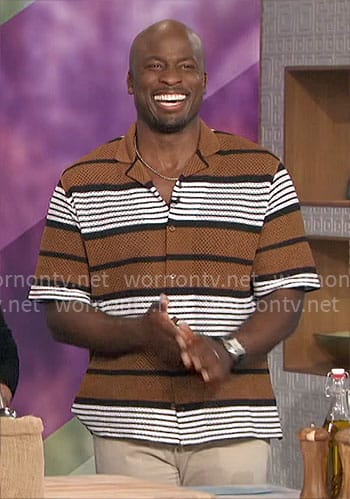Akbar’s brown striped mesh shirt on The Talk