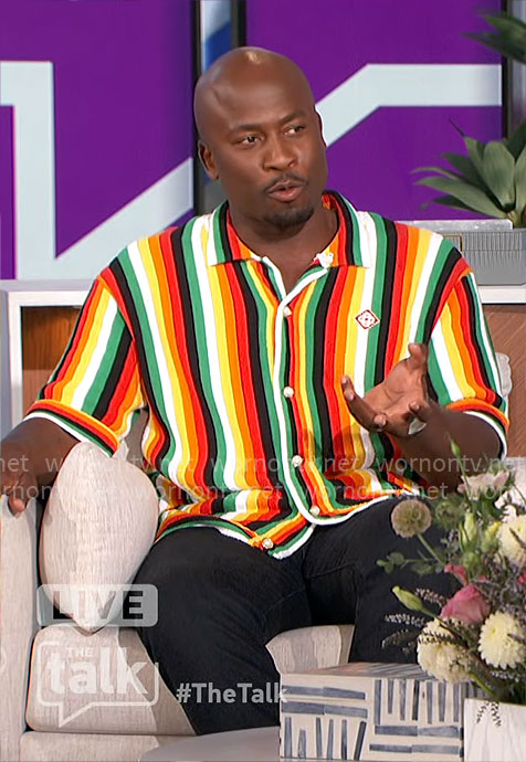 Akbar’s vertical stripe button down shirt on The Talk