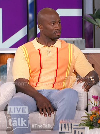 Akbar’s orange vertical stripe polo shirt on The Talk